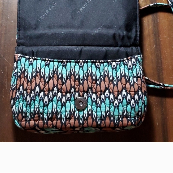 VERA BRADLEY "Sierra Stream" Print Teal Brown Black Crossbody Bag - Picture 6 of 10